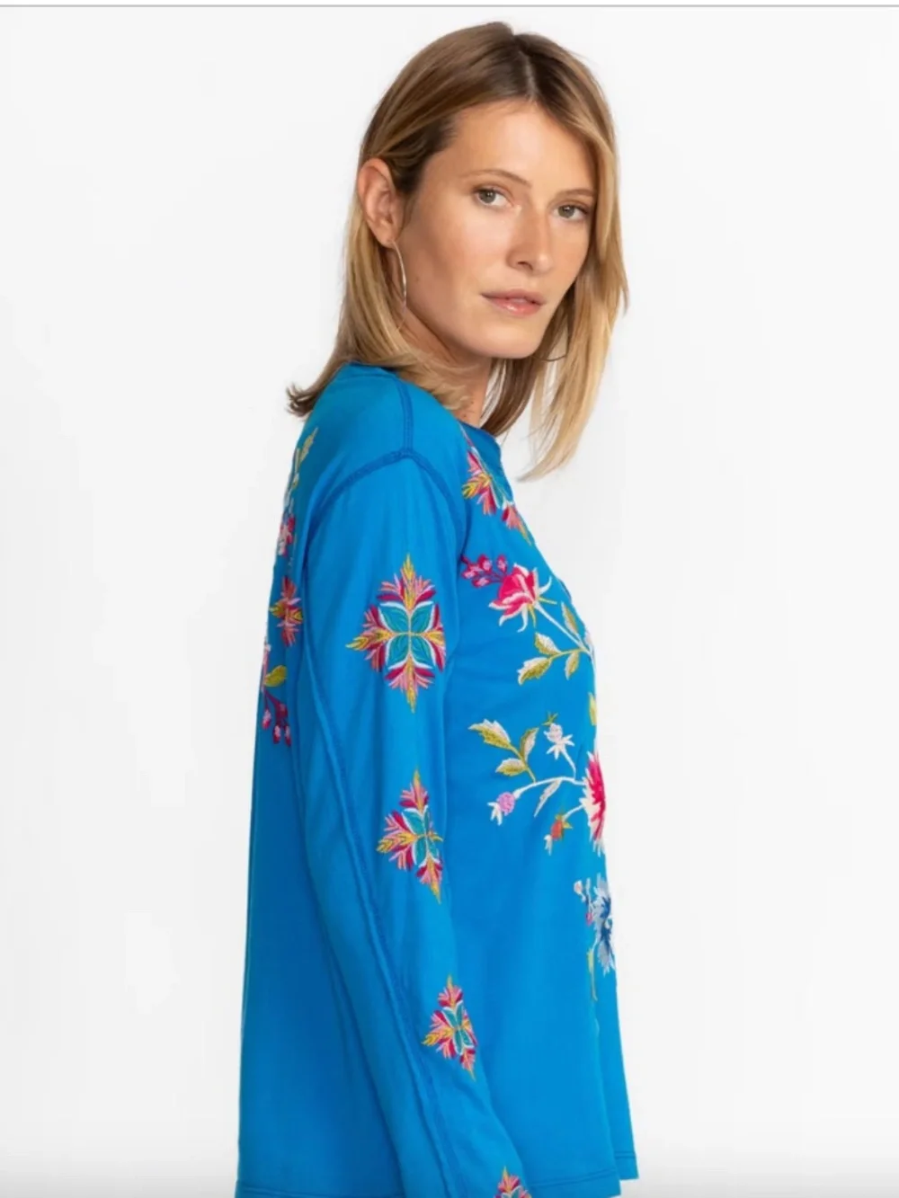 JOHNNY WAS JULIE RAW SEAM HENLEY (TEAL) in Size Large - Picture 2 of 6